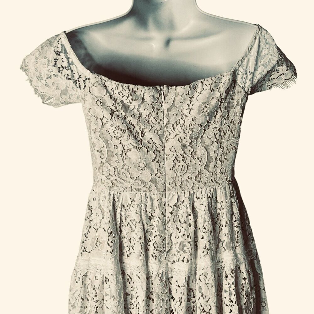 NWT Lulu's Size XS Midi Dress Nude Lining Tiered Floral Lace Off Shoulder Prom - Picture 5 of 13